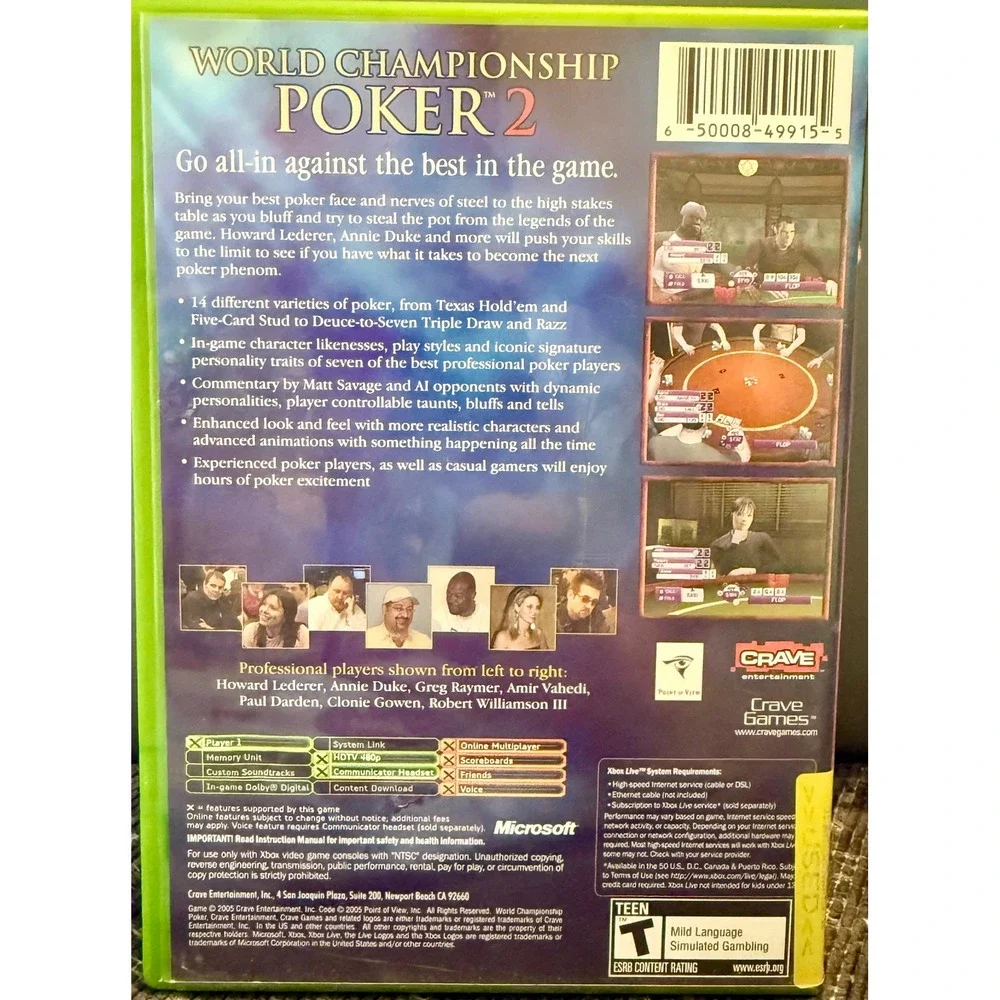 Crave World Championship Poker 2 Xbox NTSC Howard Lederer Card Game